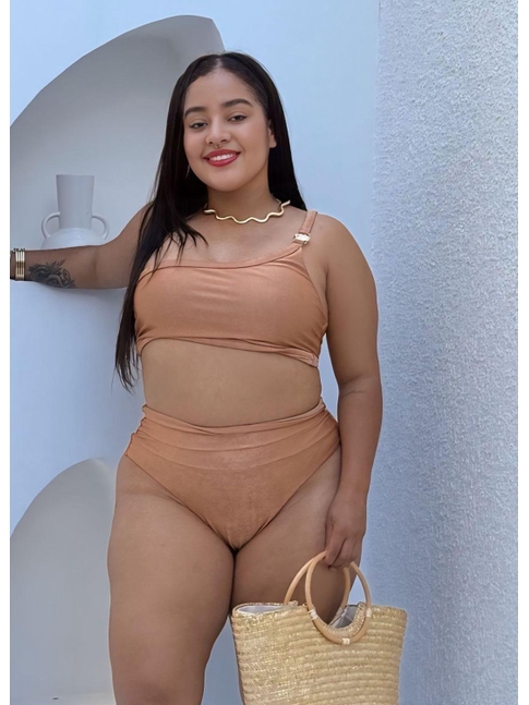 BIQUÍNI TOP NULA MANGA CALCINHA ALTA BRONZE - GG