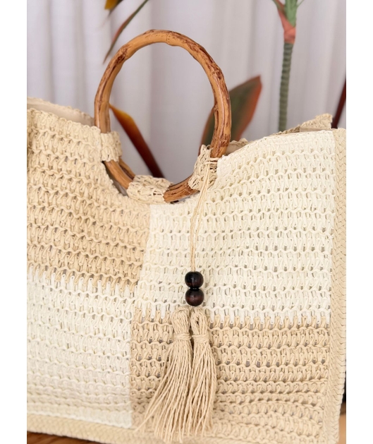 BOLSA DE PALHA GRANDE CLARA COM ALÇA REDONDA E TASSEL TGS852