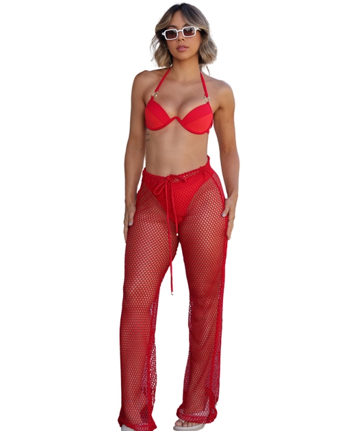 SAÍDA DE PRAIA CALÇA TELA ARRASTÃO VERMELHO M403