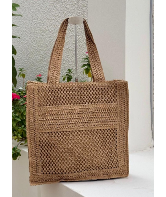 BOLSA DE PALHA GRANDE BEGE TELA TROPIC