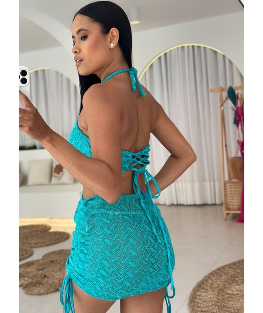 SAÍDA DE PRAIA RECORTE CURTA COM ARGOLA TURQUESA