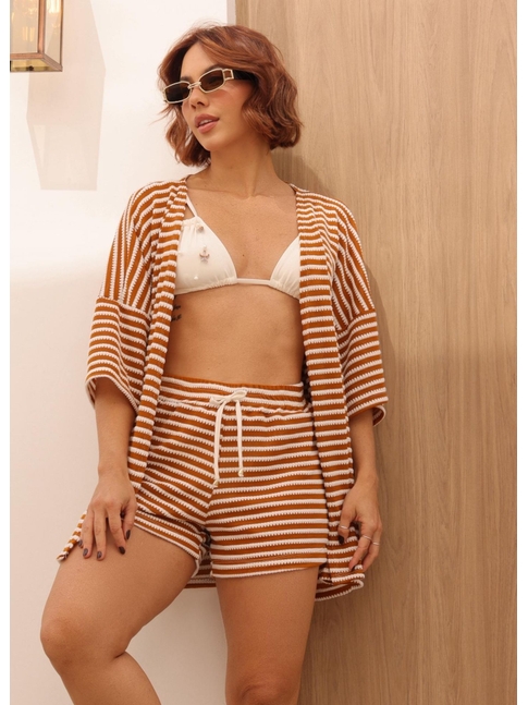 SAÍDA DE PRAIA KIMONO COM SHORT CARAMELO F14