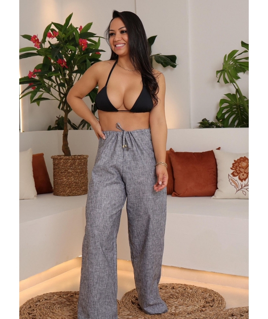 SAÍDA DE PRAIA CALÇA PANTALONA PRETA COLEÇÃO FÉRIAS E MAR