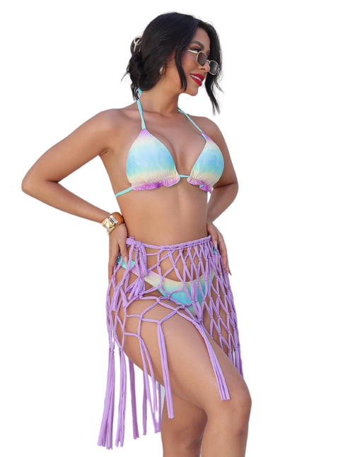SAÍDA DE PRAIA MINI SAIA MACRAMÊ LILÁS VAN1214