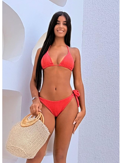 BIQUÍNI CORTININHA CALCINHA DE AMARRAR CORAL COLEÇÃO SARDENHA