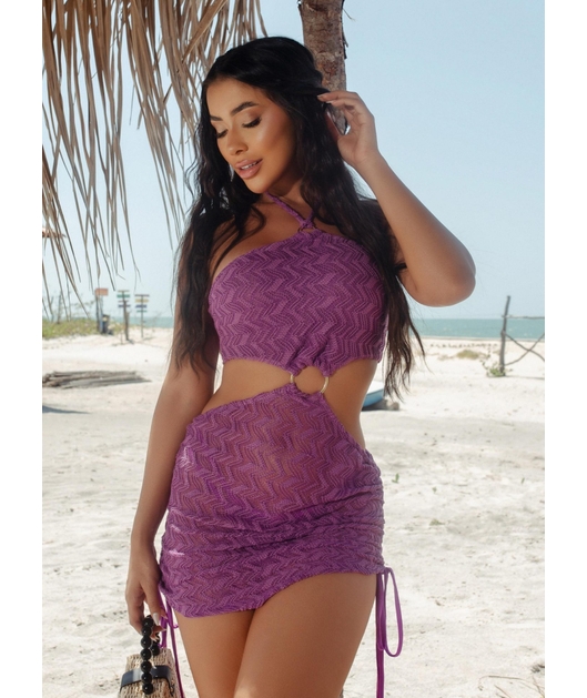 SAÍDA DE PRAIA RECORTE CURTA COM ARGOLA ROXO FÚCSIA