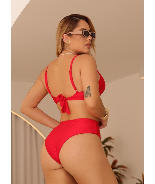 BIQUÍNI TOP ARGOLA CALCINHA ALTA VERMELHO COLEÇÃO COR DO PECADO