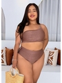 BIQUÍNI TOP NULA MANGA CALCINHA ALTA MARROM - GG - 1