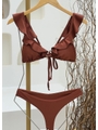 BIQUÍNI CORTININHA BABADO CALCINHA ASA DELTA MARROM COLEÇÃO COR DO PECADO - 4
