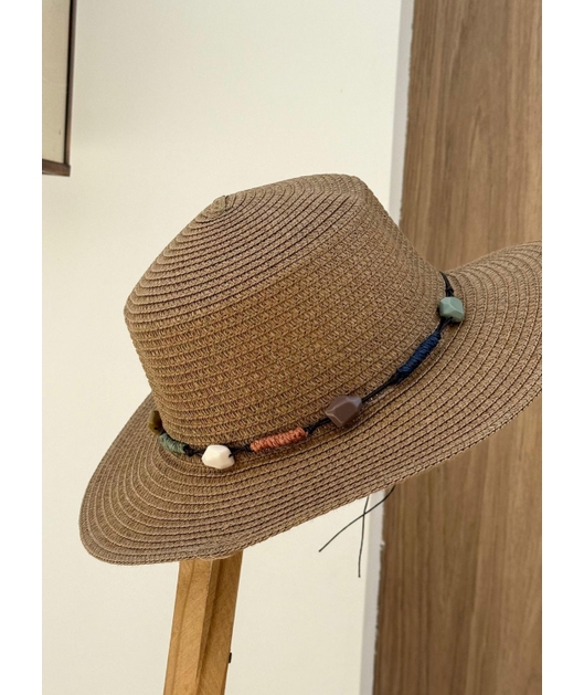 CHAPÉU DE PALHA PEDRAS RÚSTICA BEGE