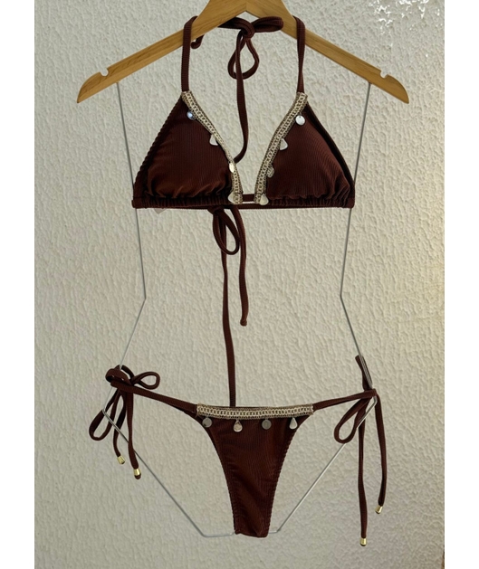 BIQUÍNI CORTININHA GRIPIR CALCINHA DE AMARRAR MARROM COLEÇÃO TERRACOR