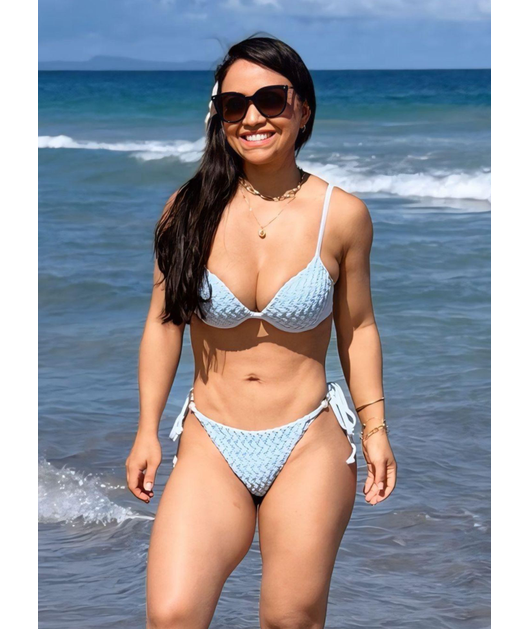 BIQUÍNI MEIA TAÇA CROCHÊ CALCINHA DE AMARRAR AZUL COLEÇÃO BRISA II