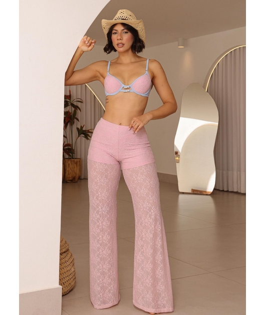 SAÍDA DE PRAIA CALÇA NA RENDA ROSA COLEÇÃO ÁGUA VIVA