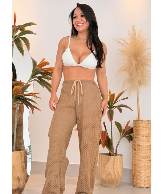SAÍDA DE PRAIA CALÇA CROCHÊ CARAMELO TDV845