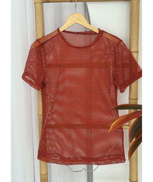 CAMISETA MANGA CURTA TELINHA MARROM