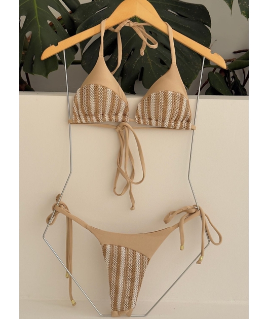 BIQUÍNI CORTININHA CROCHÊ CALCINHA DE AMARRAR NUDE COLEÇÃO MARINE