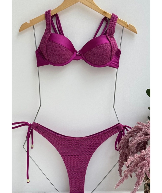 BIQUÍNI MEIA TAÇA CALCINHA DE AMARRAR ROXO FÚCSIA COLEÇÃO PURO AMOR DROP 1