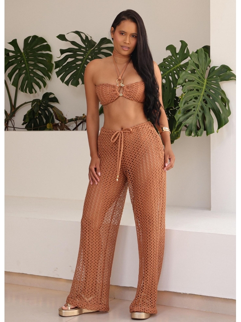 SAÍDA DE PRAIA CALÇA CROCHÊ BRONZE COLEÇÃO ATLÂNTICA