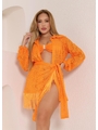 SAÍDA DE PRAIA CAMISA COM PÁREO NO CROCHÊ LARANJADO COLEÇÃO PÉROLA - 1