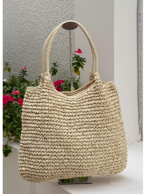 BOLSA DE PALHA OFF WHITE TRANÇA MARINA