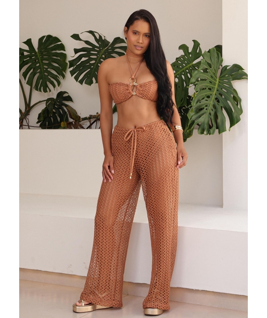 SAÍDA DE PRAIA CALÇA CROCHÊ BRONZE COLEÇÃO ATLÂNTICA