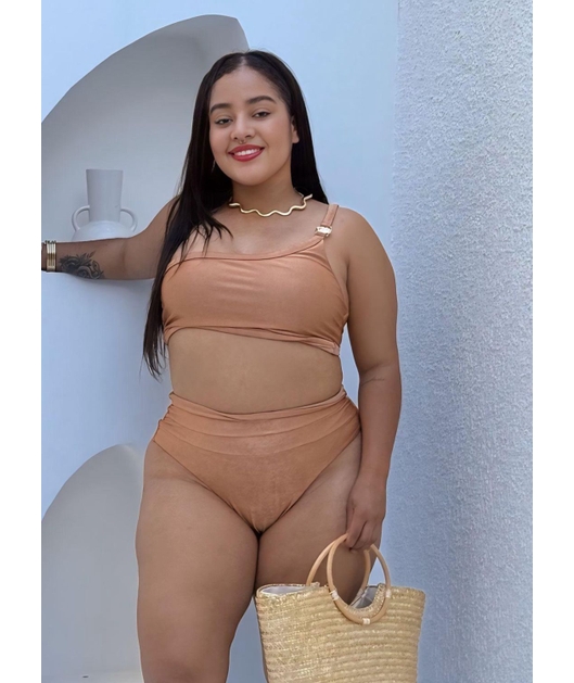 BIQUÍNI TOP NULA MANGA CALCINHA ALTA BRONZE - GG