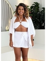 SAÍDA DE PRAIA KIMONO COM SHORT SAIA SEDINHA BRANCO COLEÇÃO CALIENTE - 1
