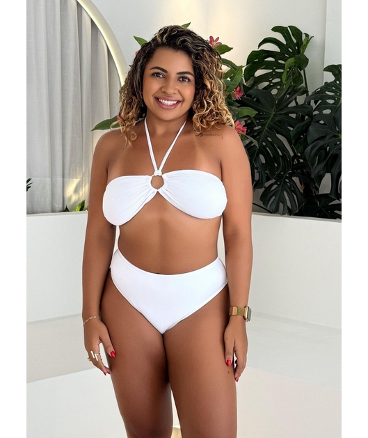 BIQUÍNI TOP ARGOLA CALCINHA TRADICIONAL BRANCO COLEÇÃO CALIENTE