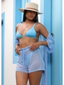 SAÍDA DE PRAIA KIMONO COM SHORT AZUL NO TULE COLEÇÃO IBIZA - 1