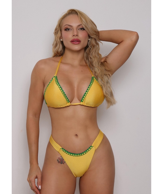 BIQUÍNI CORTININHA CALCINHA FIO DUPLO AMARELO COLEÇÃO BRASIL RAIZ