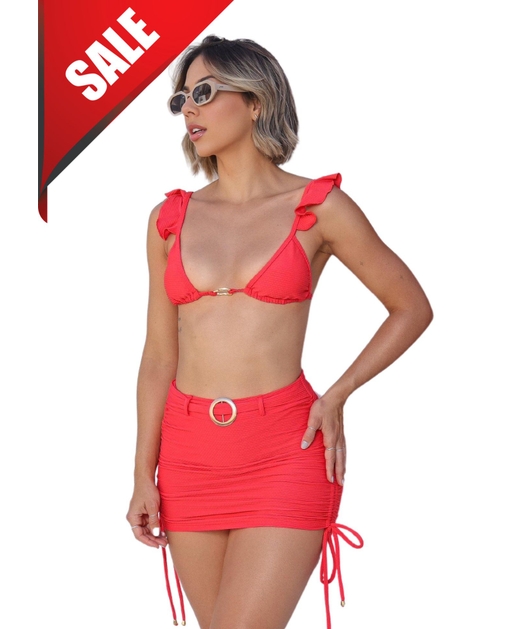SAÍDA DE PRAIA MINI SAIA COM CINTO VERMELHA COLEÇÃO ARRAIÁ