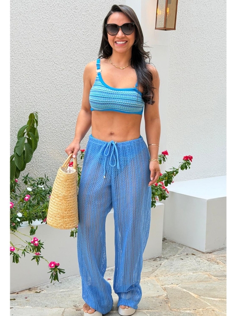 SAÍDA DE PRAIA CALÇA CROCHÊ AZUL M43