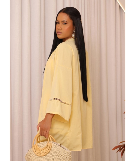 SAÍDA DE PRAIA KIMONO COM SHORT AMARELO COLEÇÃO PUNTA CANA