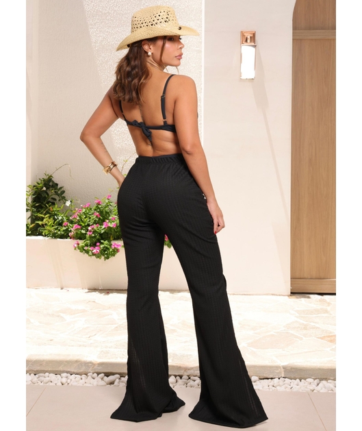 SAÍDA DE PRAIA CALÇA COM CINTO PRETA COLEÇÃO VERANEIO