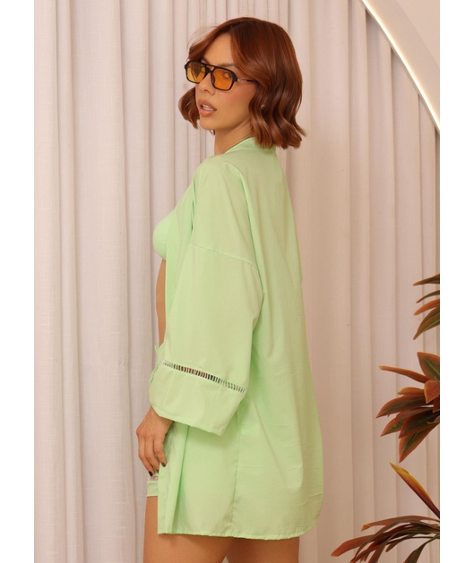 SAÍDA DE PRAIA KIMONO COM SHORT VERDE COLEÇÃO PUNTA CANA