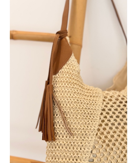 BOLSA DE PALHA SACO EM TRAMA ABERTA COM ALÇA MARROM
