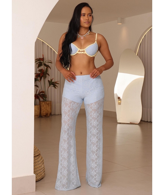 SAÍDA DE PRAIA CALÇA NA RENDA AZUL COLEÇÃO ÁGUA VIVA