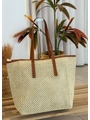 BOLSA DE PALHA GRANDE OFF WHITE ALÇAS MARROM - 1