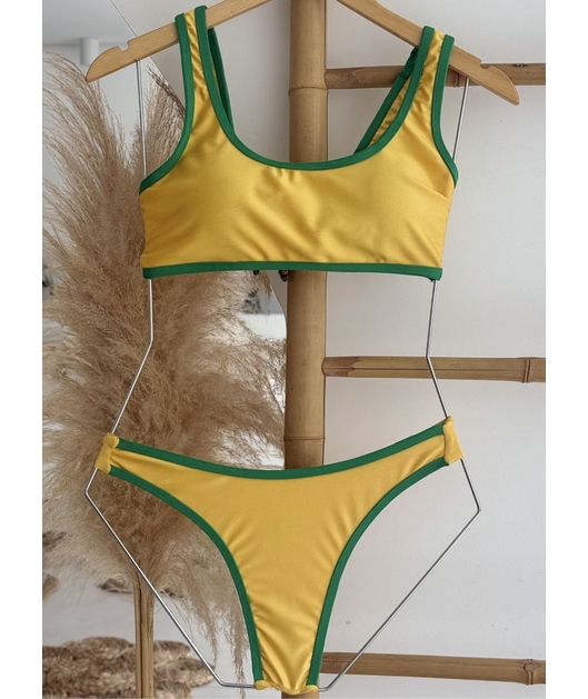 BIQUÍNI TRILOBAL TOP REGATA CALCINHA ASA DELTA AMARELO COLEÇÃO BRASIL RAIZ