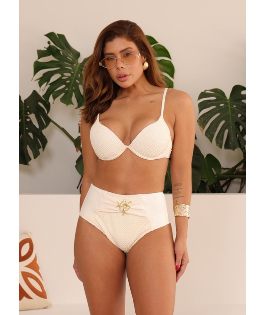 BIQUÍNI MEIA TAÇA CALCINHA ALTA OFF WHITE COLEÇÃO CLAREIA