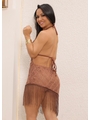 CONJUNTO DE BIQUÍNI CORTININHA CALCINHA DE AMARRAR COM SAIA DE FRANJA MARROM COLEÇÃO BRISA - 2
