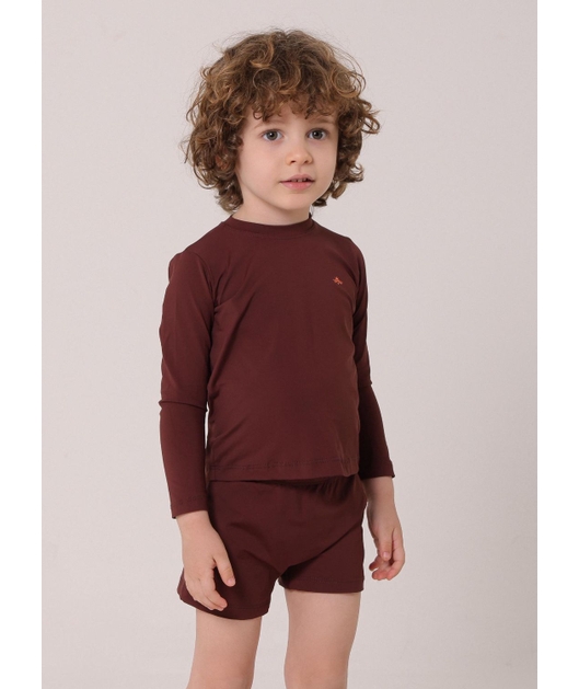 CONJUNTO INFANTIL DE PROTEÇÃO UV CAMISA COM SUNGA MARROM