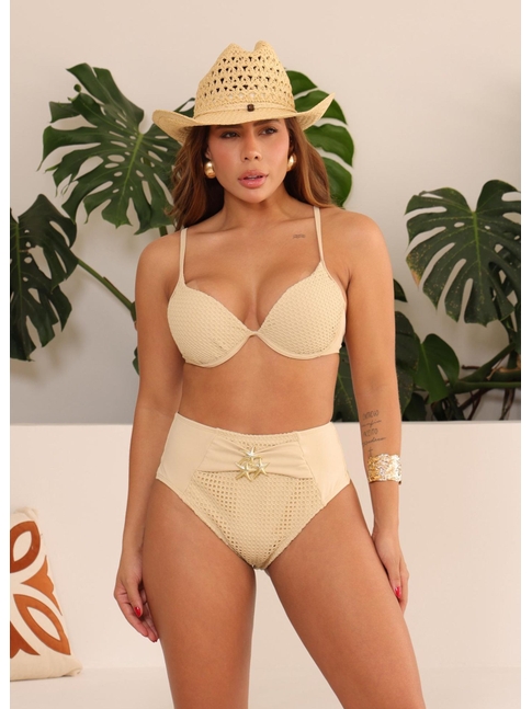 BIQUÍNI MEIA TAÇA CALCINHA ALTA NUDE COLEÇÃO CLAREIA