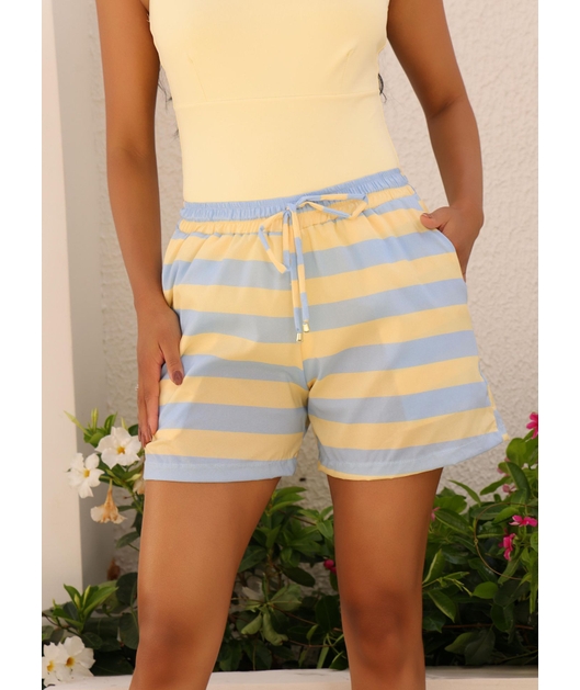 SAÍDA DE PRAIA SHORT LISTRA AMARELA COLEÇÃO CANDY COLOR
