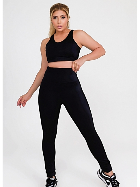 CONJUNTO FIT TRILOBAL TOP BASIC CALÇA COS ALTO FAIXA PRETO
