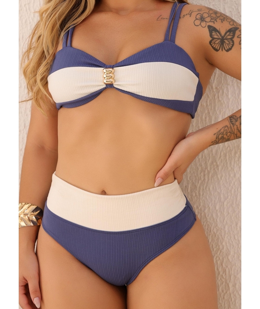 BIQUÍNI TOP BICOLOR CALCINHA TALA AZUL COLEÇÃO NÁUTICA