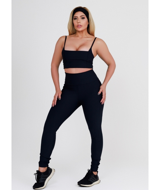 CONJUNTO FIT HYPER TOP ALÇA CALÇA COS ALTO PRETO