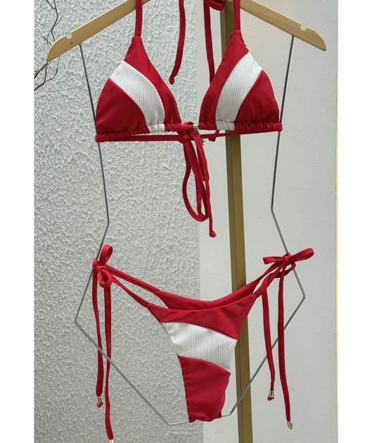 BIQUÍNI CORTININHA BICOLOR CALCINHA DE AMARRAR VERMELHO COLEÇÃO NÁUTICA M403
