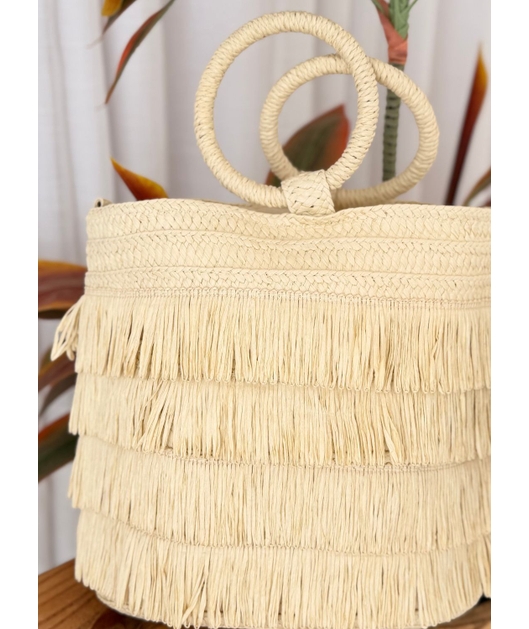 BOLSA DE PALHA COM FRANJAS OFF WHITE