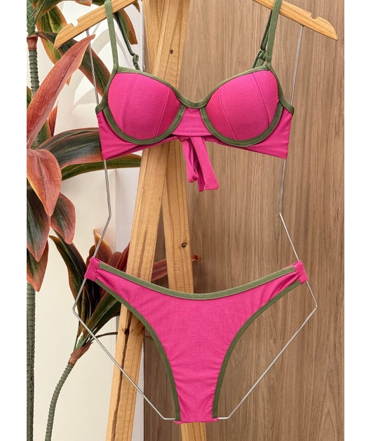 BIQUÍNI MEIA TAÇA BICOLOR CALCINHA ASA DELTA ROSA COLEÇÃO MARÉ ALTA